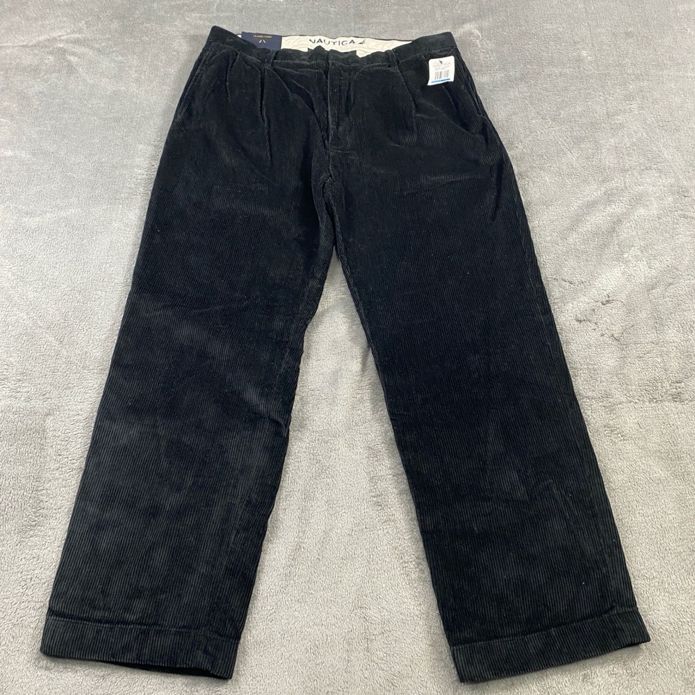 Nautica Classic Cord Rigger Fit Black Corduroy Pants Men 36W x 30L Preppy NWT